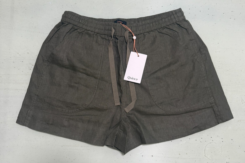 Quince 100% European Linen Shorts Bayberry Olive Women's Medium NWT